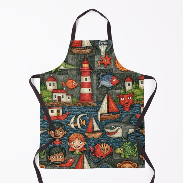Item preview, Nautical Checkered Ocean and Sea Life Art designed and sold by Piotrek0001.