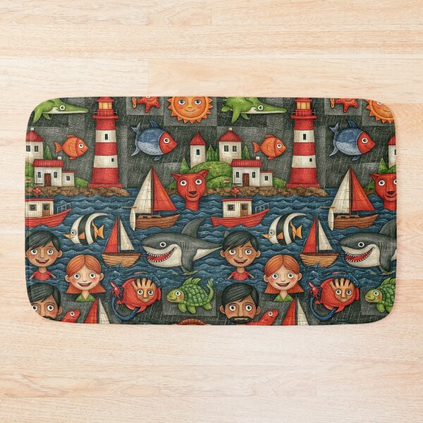 Item preview, Nautical Checkered Ocean and Sea Life Art designed and sold by Piotrek0001.
