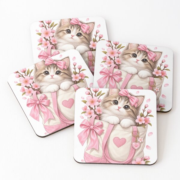 Item preview, Kawaii Pink Cherry Blossom Kitten Tote – Cute Cat Spring Aesthetic designed and sold by JL Studio - Cozy Arts.