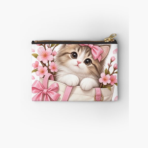 Item preview, Kawaii Pink Cherry Blossom Kitten Tote – Cute Cat Spring Aesthetic designed and sold by JL Studio - Cozy Arts.