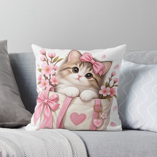 Item preview, Kawaii Pink Cherry Blossom Kitten Tote – Cute Cat Spring Aesthetic designed and sold by JL Studio - Cozy Arts.