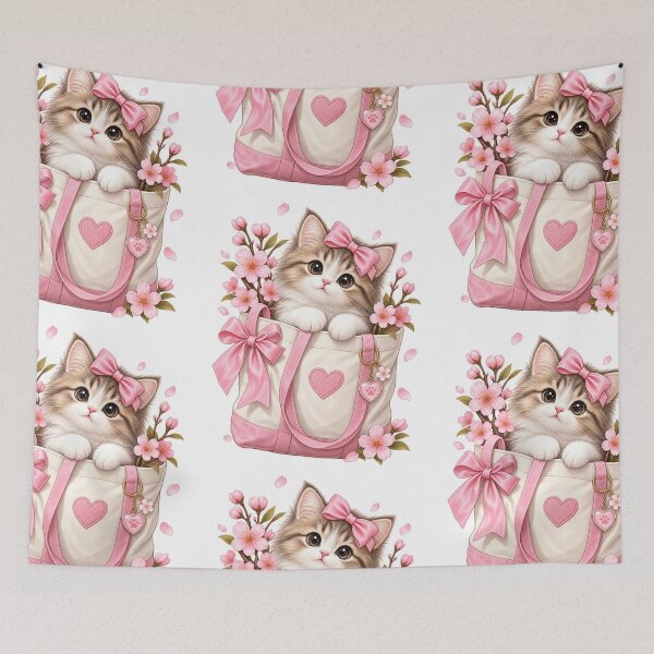 Item preview, Kawaii Pink Cherry Blossom Kitten Tote – Cute Cat Spring Aesthetic designed and sold by JL Studio - Cozy Arts.