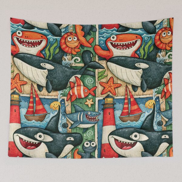 Item preview, Ocean Adventure Whale and Lighthouse Art designed and sold by Piotrek0001.