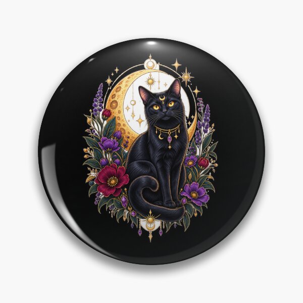 Item preview, Mystical Black Cat Crescent Moon Floral Art designed and sold by ThreadAlchemys.