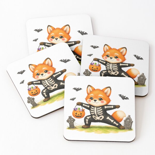 Item preview, Halloween Yoga Fox in Warrior II Pose – Cute Skeleton Costume designed and sold by YogiAnimalArt.