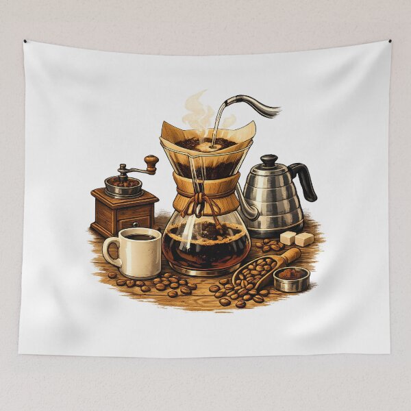 Item preview, Chemex on a rustic wooden table designed and sold by Daily Quirk.