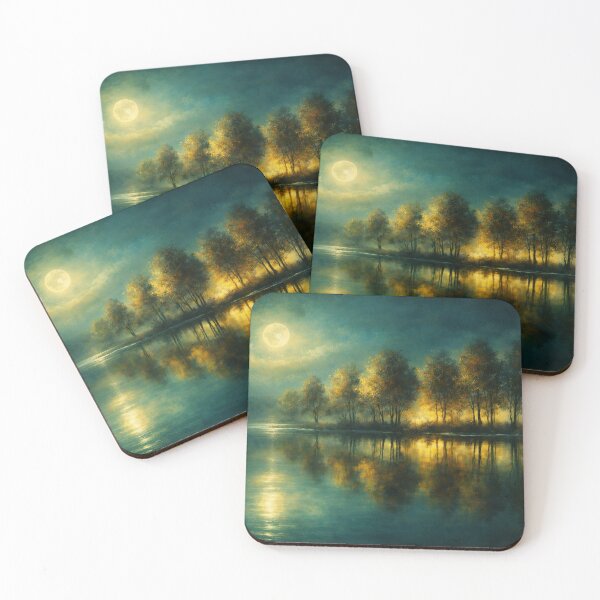 Item preview, Moonlight Over Peaceful Waters Landscape Art Print designed and sold by Joey Santiago.