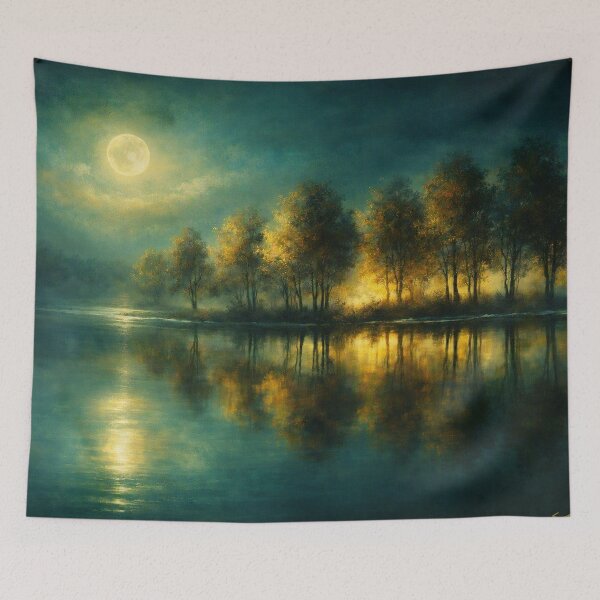 Item preview, Moonlight Over Peaceful Waters Landscape Art Print designed and sold by Joey Santiago.