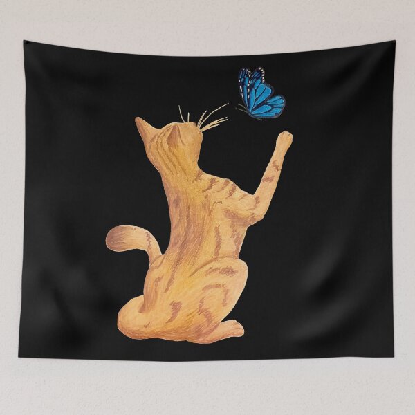 Item preview, Cat and Butterfly - Black BG designed and sold by lavenderXblue.