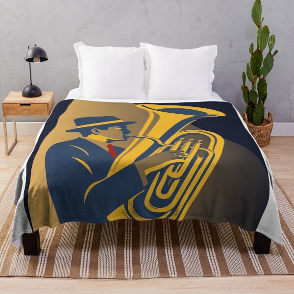 Item preview, Midnight Tuba Player | Bauhaus Jazz Art | Brass Musician Decor | Navy & Gold Mid Century Music Print designed and sold by Studio pod Burom.