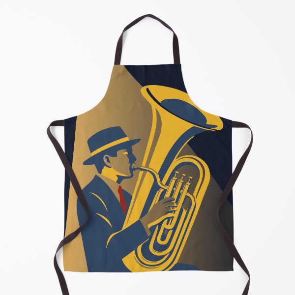 Item preview, Midnight Tuba Player | Bauhaus Jazz Art | Brass Musician Decor | Navy & Gold Mid Century Music Print designed and sold by Studio pod Burom.