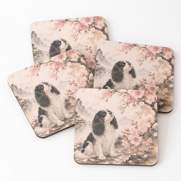 Item preview, Cavalier King Charles Spaniel Under Cherry Blossoms – Japanese Spring Landscape designed and sold by ManJiangHong.