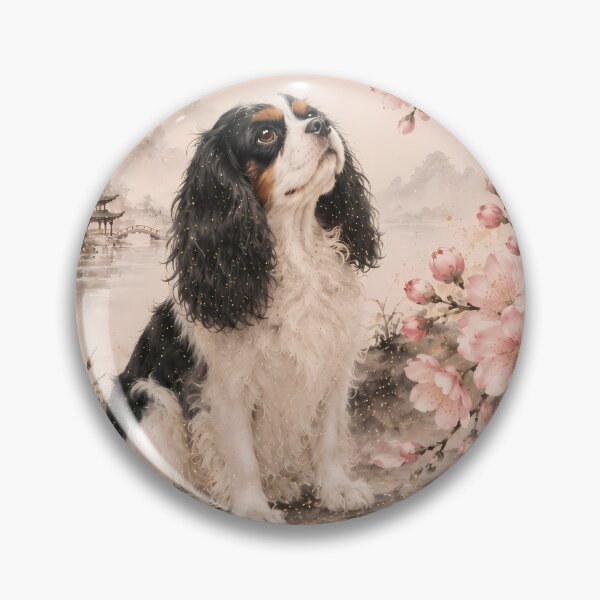 Item preview, Cavalier King Charles Spaniel Under Cherry Blossoms – Japanese Spring Landscape designed and sold by ManJiangHong.