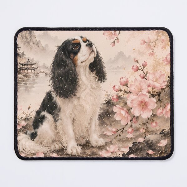 Item preview, Cavalier King Charles Spaniel Under Cherry Blossoms – Japanese Spring Landscape designed and sold by ManJiangHong.