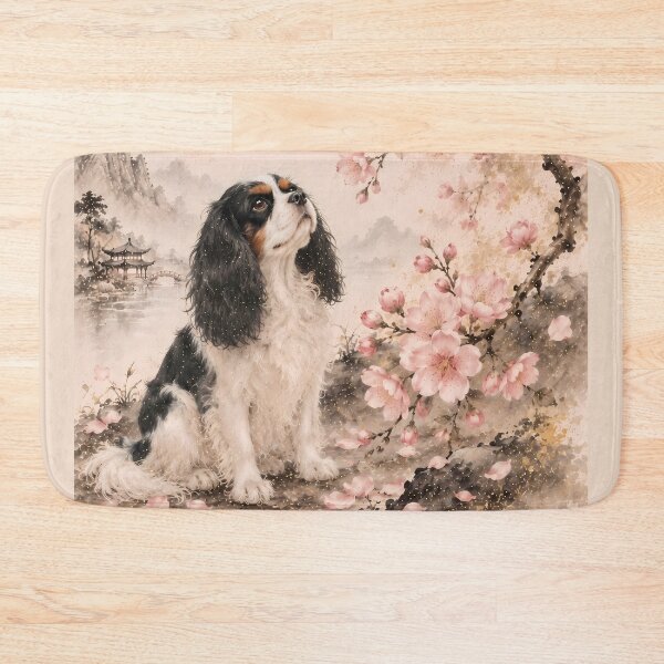 Item preview, Cavalier King Charles Spaniel Under Cherry Blossoms – Japanese Spring Landscape designed and sold by ManJiangHong.