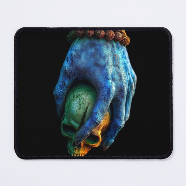 Item preview, Lord Shiva Hand Holding Skull Art - Mahadev Rudraksha Blue Hand Cyberpunk 3D Graphic designed and sold by GrimNest.