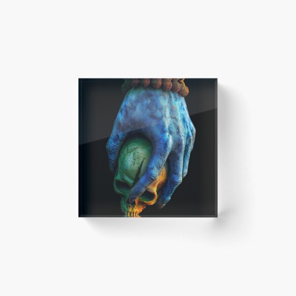 Item preview, Lord Shiva Hand Holding Skull Art - Mahadev Rudraksha Blue Hand Cyberpunk 3D Graphic designed and sold by GrimNest.