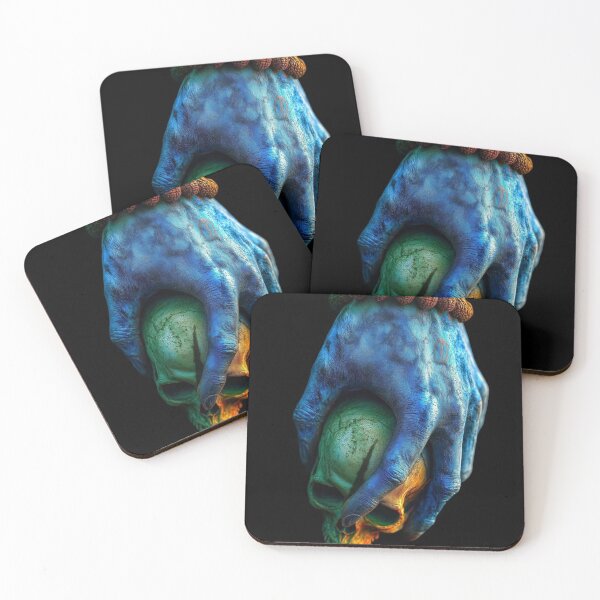 Item preview, Lord Shiva Hand Holding Skull Art - Mahadev Rudraksha Blue Hand Cyberpunk 3D Graphic designed and sold by GrimNest.