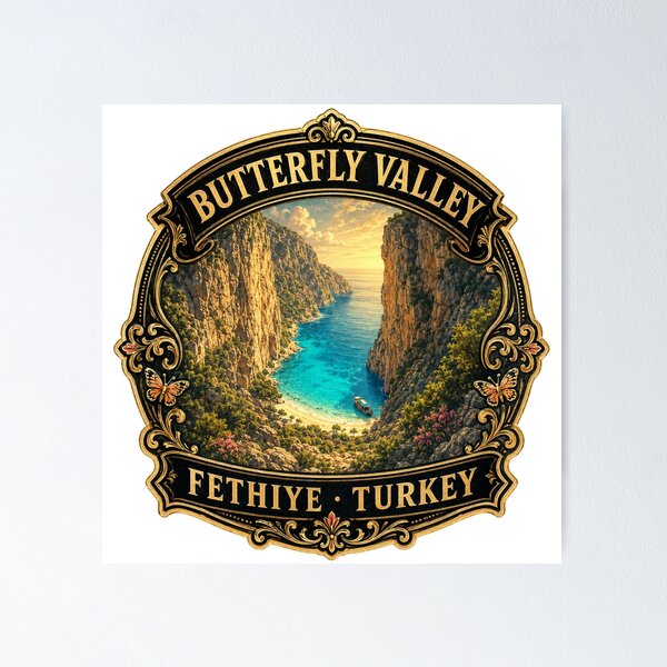 Item preview, Butterfly Valley Fethiye Vintage Travel Badge Sticker | Turquoise Coast Turkey Souvenir designed and sold by DreamPaw Studio.