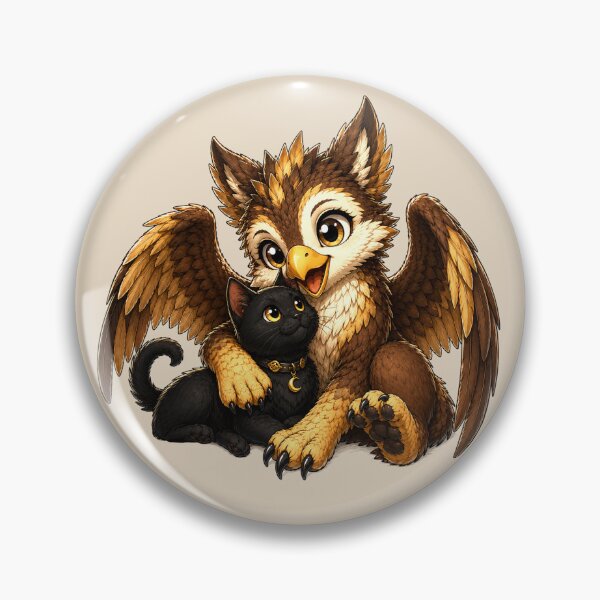Item preview, Cute Owl Griffin Hugging Black Cat designed and sold by Hatchling Hollow.
