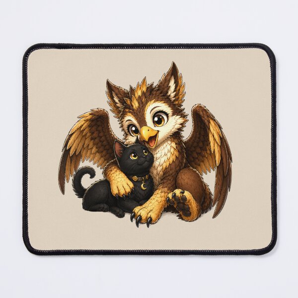 Item preview, Cute Owl Griffin Hugging Black Cat designed and sold by Hatchling Hollow.