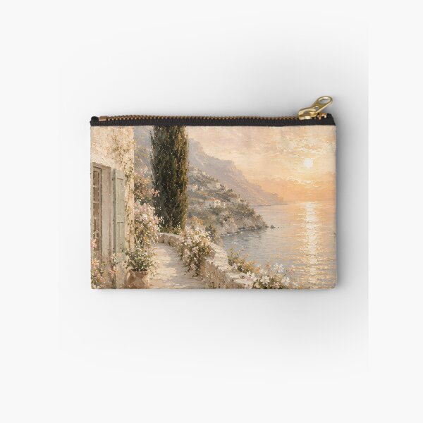 Item preview, Cypress Tree Sunset Path - Mediterranean Coastal Village designed and sold by Jozefin's Studio.