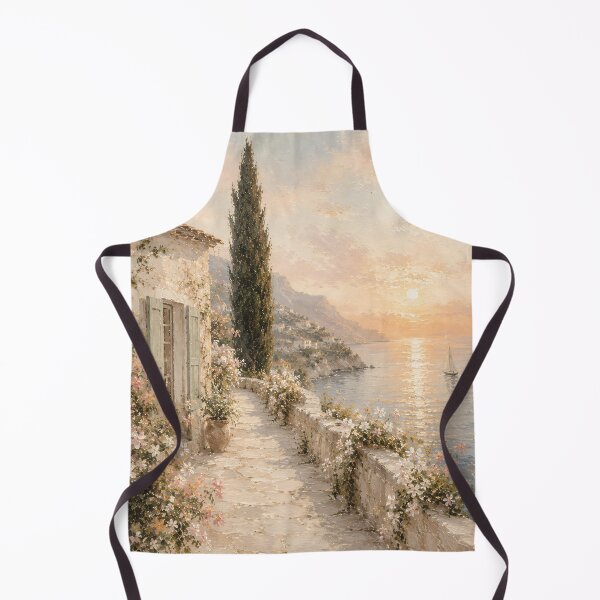 Item preview, Cypress Tree Sunset Path - Mediterranean Coastal Village designed and sold by Jozefin's Studio.