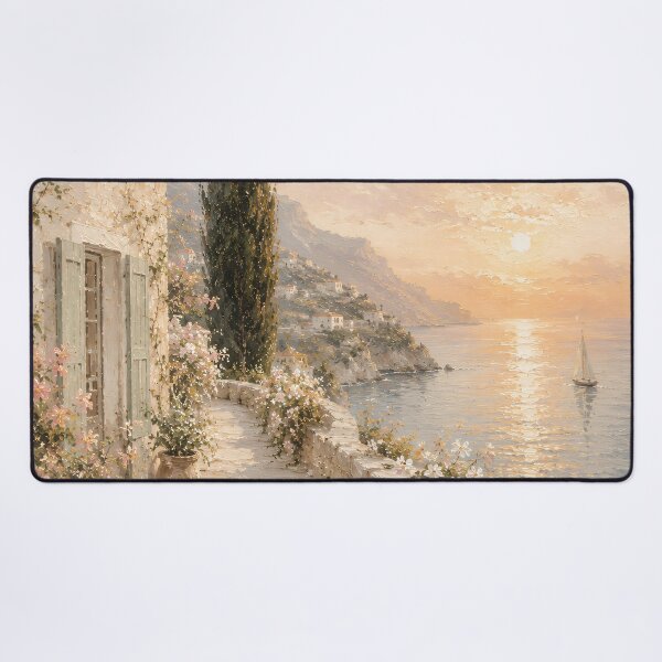 Item preview, Cypress Tree Sunset Path - Mediterranean Coastal Village designed and sold by Jozefin's Studio.