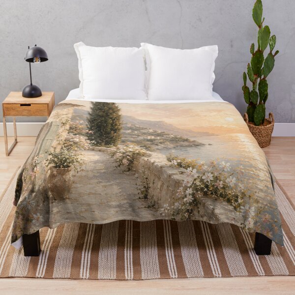 Item preview, Cypress Tree Sunset Path - Mediterranean Coastal Village designed and sold by Jozefin's Studio.