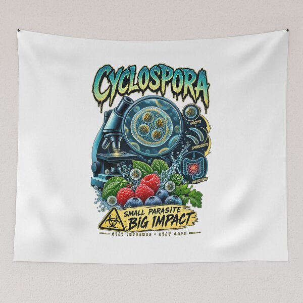 Item preview, Cyclospora Small Parasite Big Impact – Retro Microbiology Science Design designed and sold by CatLovers Studio.