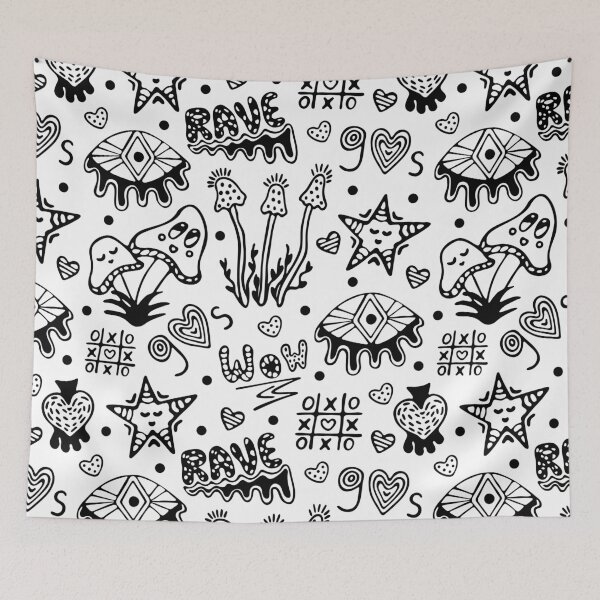Item preview, Black line psychedelic hand drawn seamless pattern designed and sold by OM-lova.