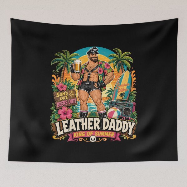 Item preview, Queer Leather Daddy Beach Vacation Scene designed and sold by BearLoveDesign.
