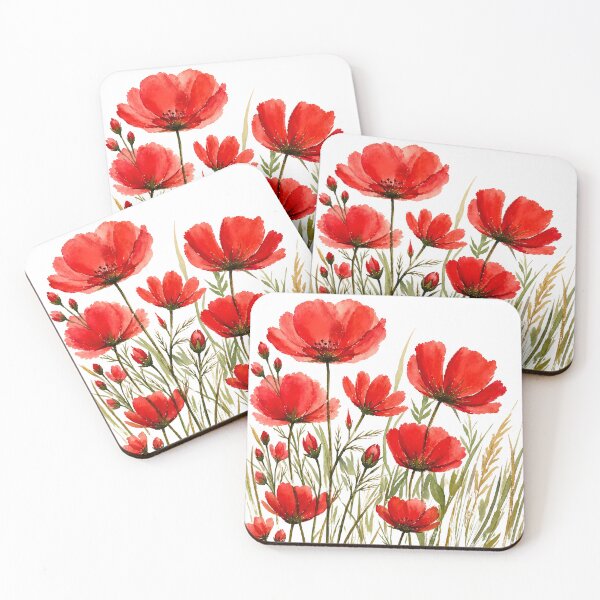 Item preview, Watercolor garden of red flowers on a transparent background designed and sold by SuperMama1973.