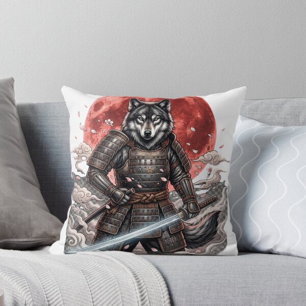 Aperçu de l'œuvre Loup Samouraï Sous la Lune Pourpre créée et vendue par Origamoart.