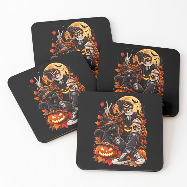 Item preview, Skeleton Coffee Halloween Black Cat designed and sold by Corvoria.