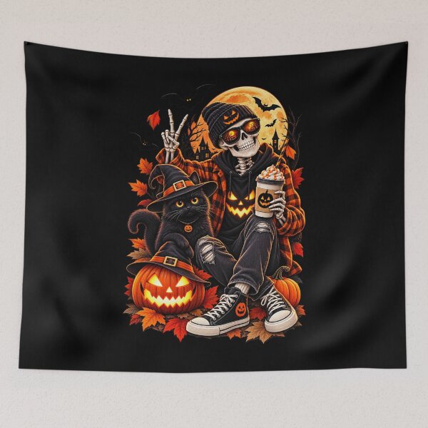 Item preview, Skeleton Coffee Halloween Black Cat designed and sold by Corvoria.
