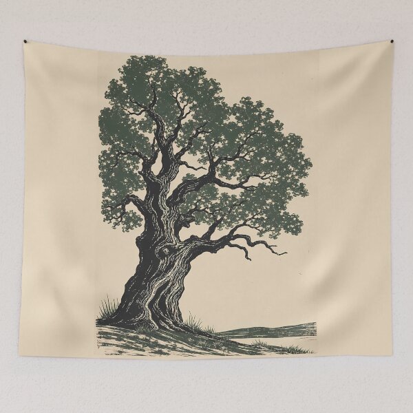 Item preview, Ancient Oak Tree Linocut Nature Art designed and sold by Sarcastic designs.