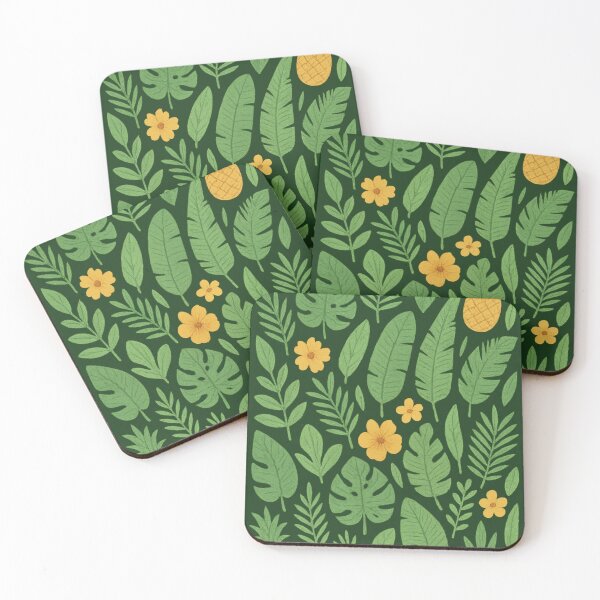 Item preview, Tropical Monstera and Pineapple Pattern on Dark Black designed and sold by QCena.