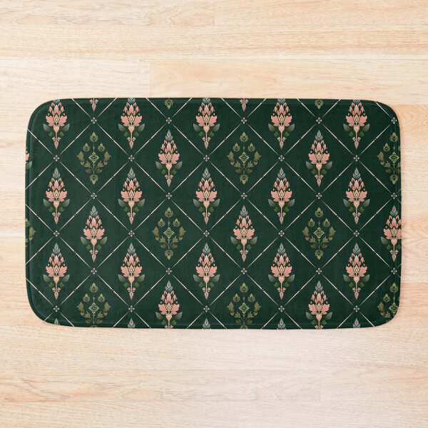 Item preview, Thai Botanical Diamond Seamless Pattern Forest Green Luxury Thai Floral Motif Gradient Fabric Design designed and sold by KOPatternCo.