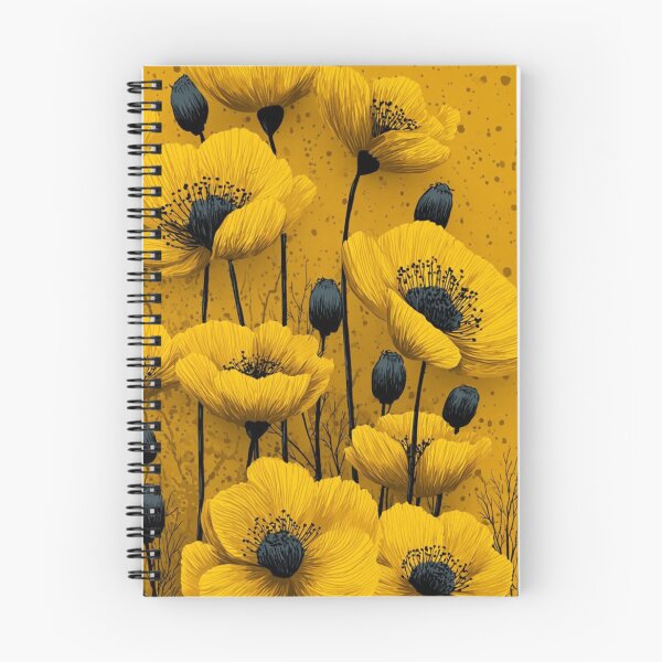 Item preview, Yellow Poppy Flowers Dark Charcoal Accents Mustard Floral Illustration designed and sold by LYAN-STORE.