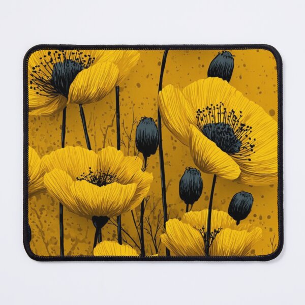 Item preview, Yellow Poppy Flowers Dark Charcoal Accents Mustard Floral Illustration designed and sold by LYAN-STORE.