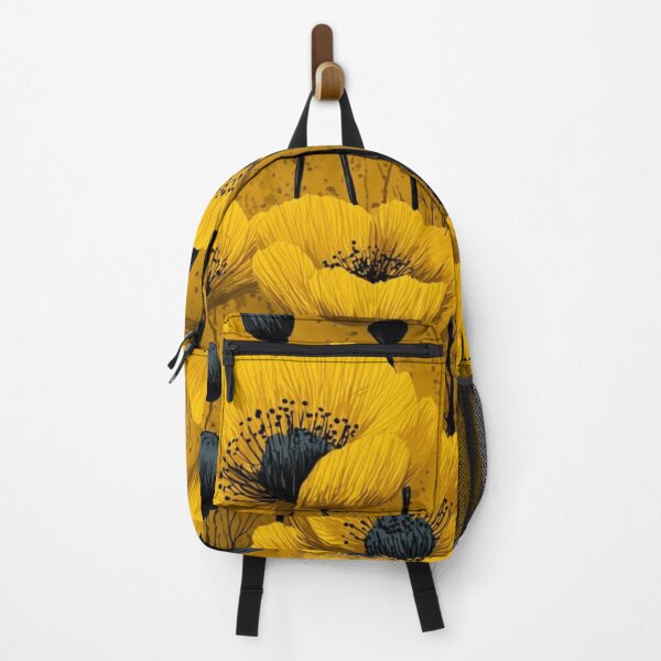 Item preview, Yellow Poppy Flowers Dark Charcoal Accents Mustard Floral Illustration designed and sold by LYAN-STORE.
