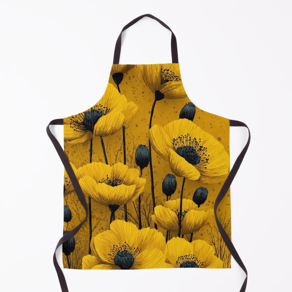 Item preview, Yellow Poppy Flowers Dark Charcoal Accents Mustard Floral Illustration designed and sold by LYAN-STORE.