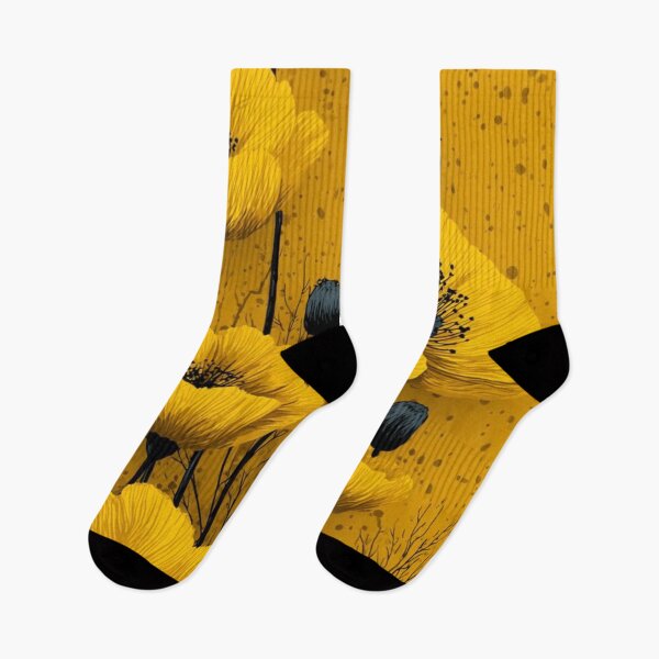 Item preview, Yellow Poppy Flowers Dark Charcoal Accents Mustard Floral Illustration designed and sold by LYAN-STORE.