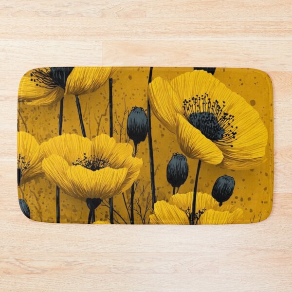 Item preview, Yellow Poppy Flowers Dark Charcoal Accents Mustard Floral Illustration designed and sold by LYAN-STORE.