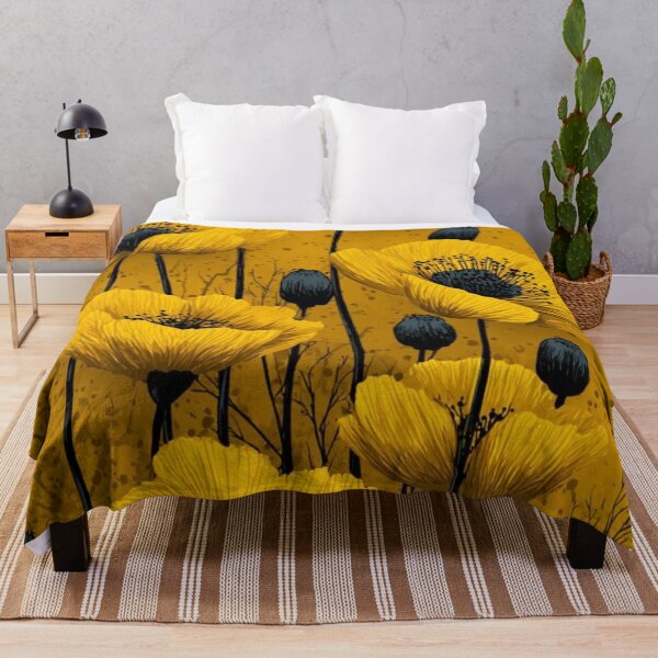 Item preview, Yellow Poppy Flowers Dark Charcoal Accents Mustard Floral Illustration designed and sold by LYAN-STORE.