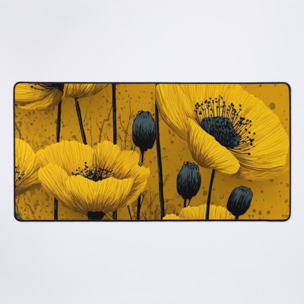Item preview, Yellow Poppy Flowers Dark Charcoal Accents Mustard Floral Illustration designed and sold by LYAN-STORE.