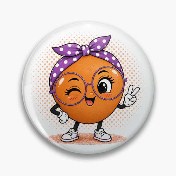 Item preview, Cute Orange Fruit Character – Kawaii Orange with Glasses & Polka Dot Headband designed and sold by LittleGinnyArt.