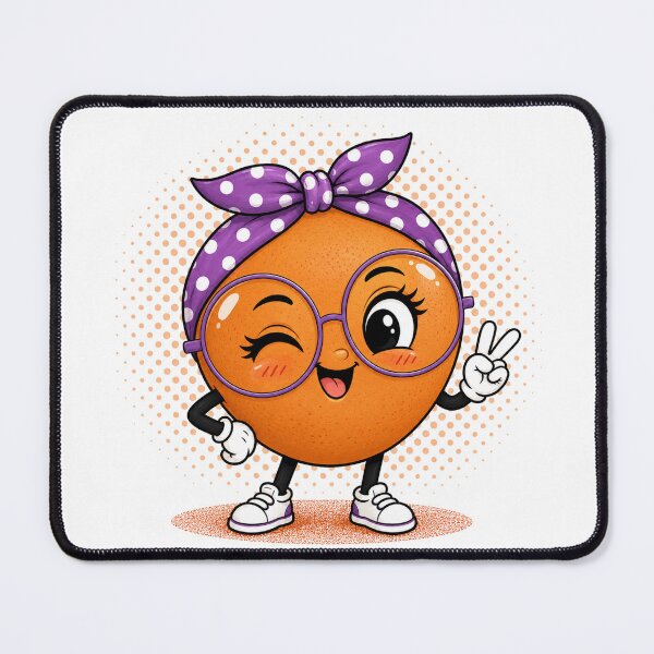 Item preview, Cute Orange Fruit Character – Kawaii Orange with Glasses & Polka Dot Headband designed and sold by LittleGinnyArt.