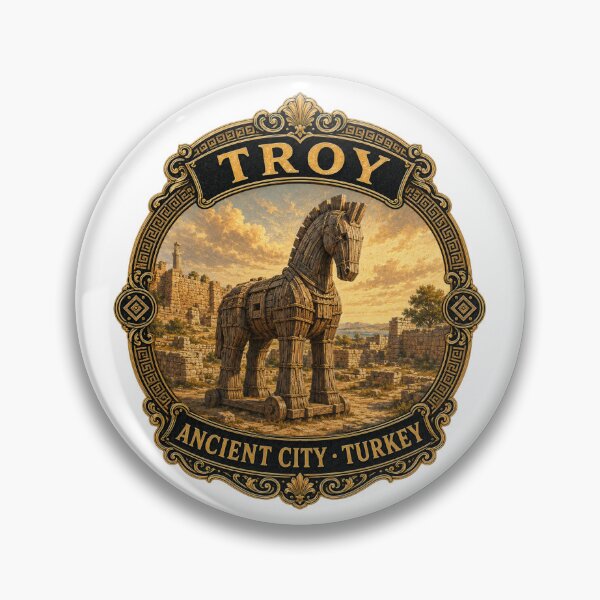 Item preview, Troy Ancient City Turkey Vintage Travel Badge Sticker | Trojan Horse Archaeology Souvenir designed and sold by DreamPaw Studio.